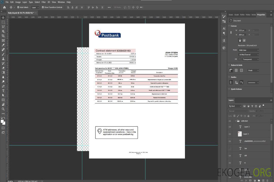 Relevé de la Postbank bulgare template Relevé de la Postbank bulgare template